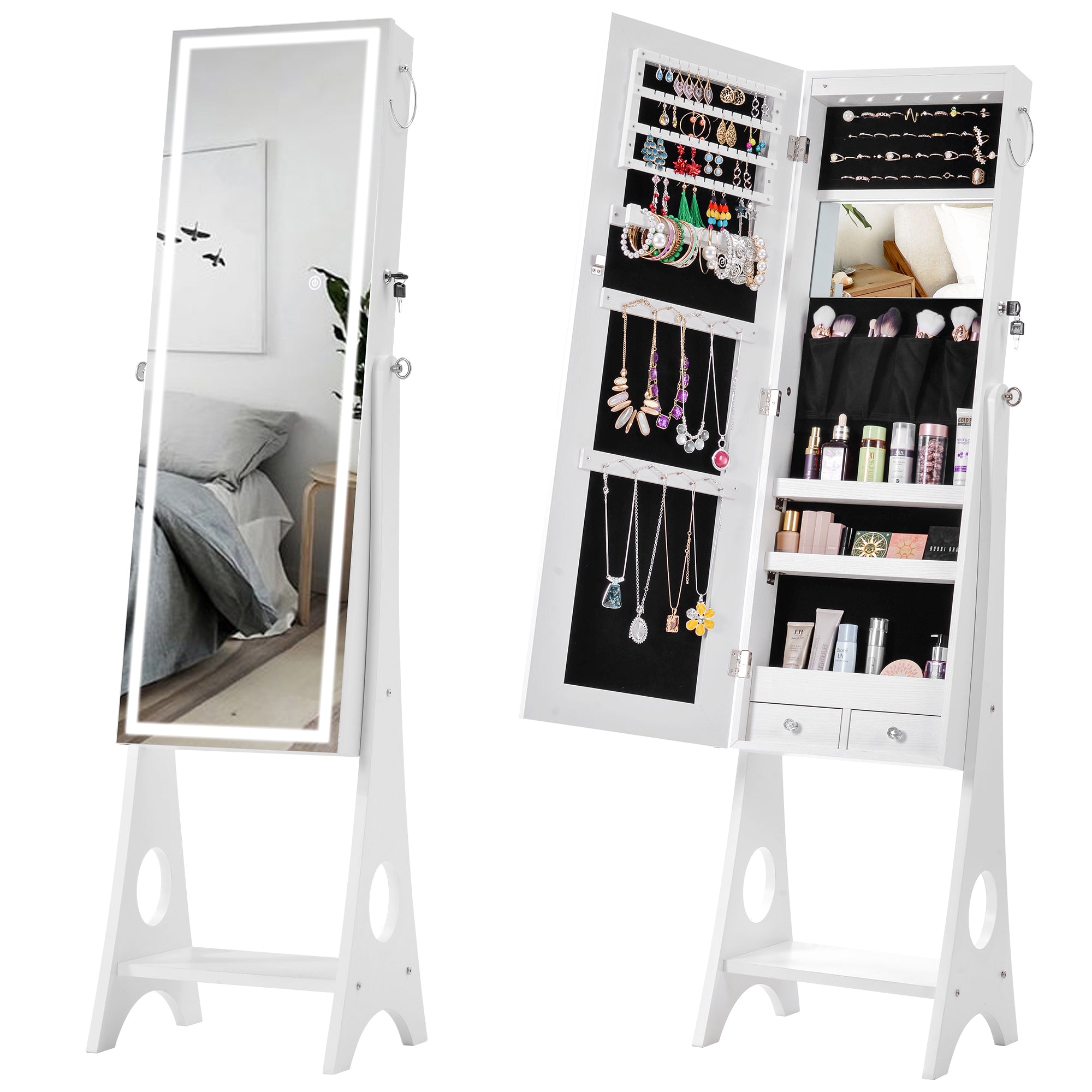 Fashion Simple Jewelry Storage Mirror Cabinet With LED Lights,For Living Room Or Bedroom