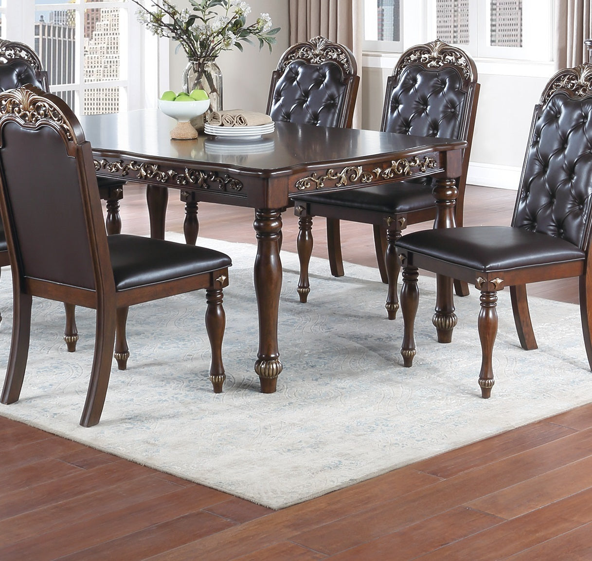 Formal 1pc Dining Table Only Brown Finish Antique Design Rubberwood Dining Room Furniture