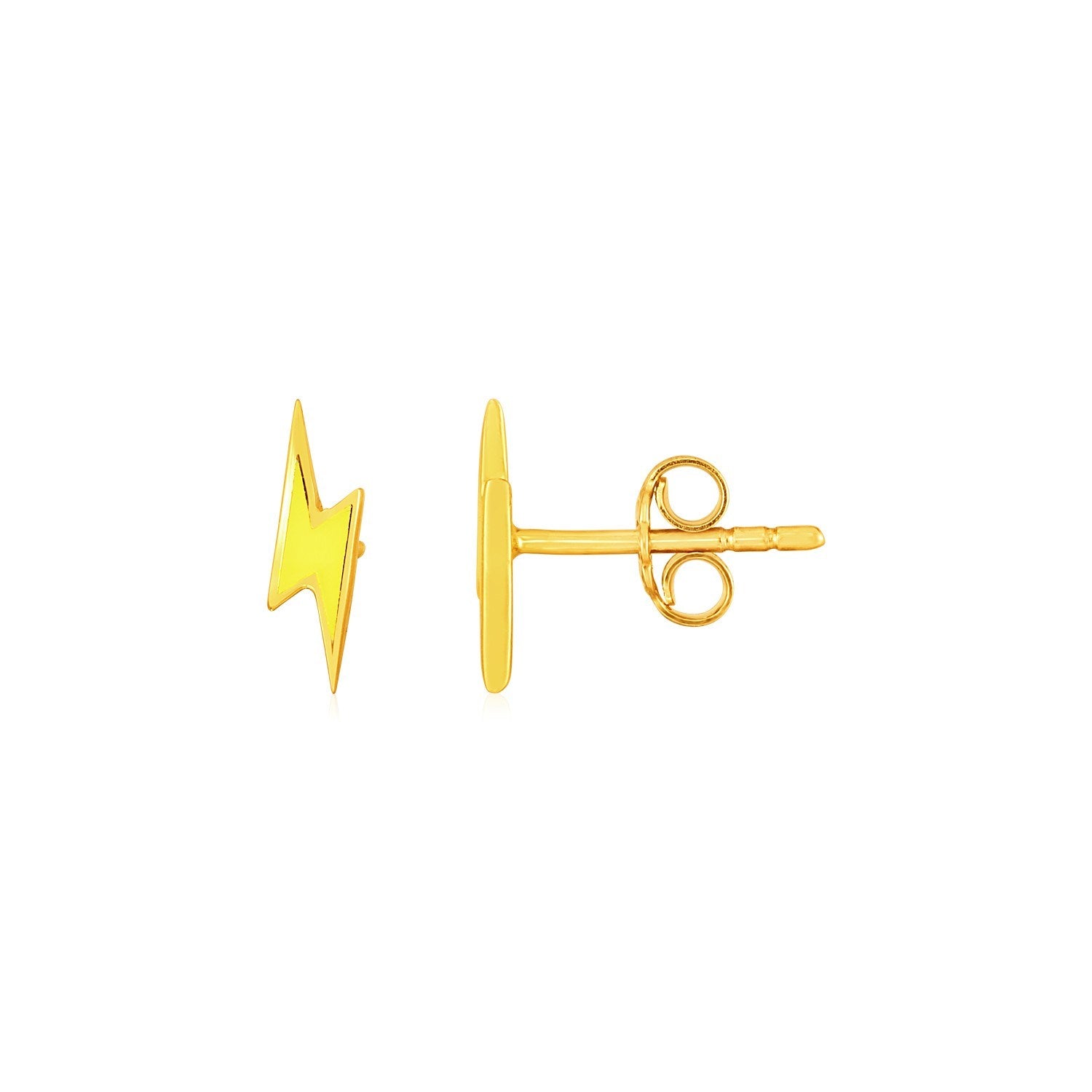 14k Yellow Gold and Enamel Yellow Lightning Bolt Stud Earrings