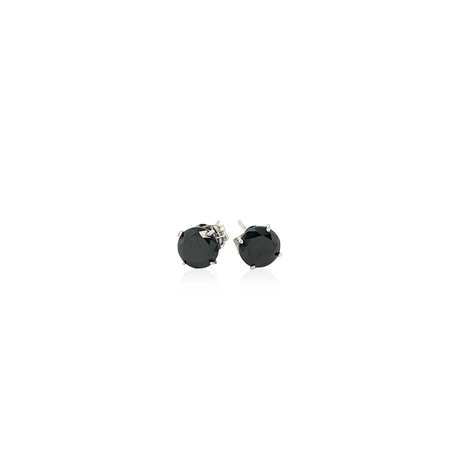 14k White Gold Stud Earrings with Black 5mm Faceted Cubic Zirconia