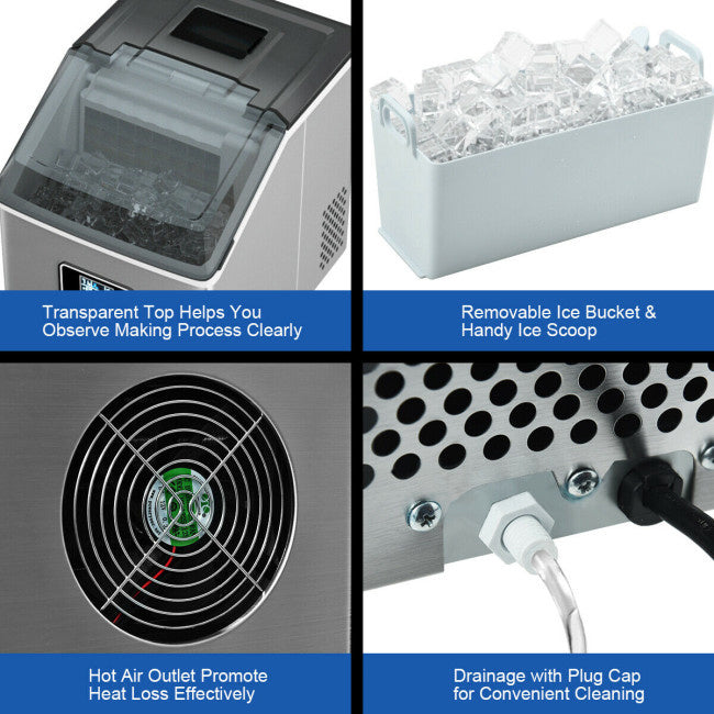 48 Lbs Stainless Self-Clean Ice Maker with LCD Display