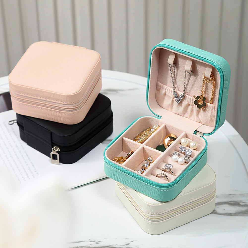 Portable Jewelry Storage Box Travel Earrings Necklace Ring Display Case Leather Storage Organizer Earring Holder Organizer