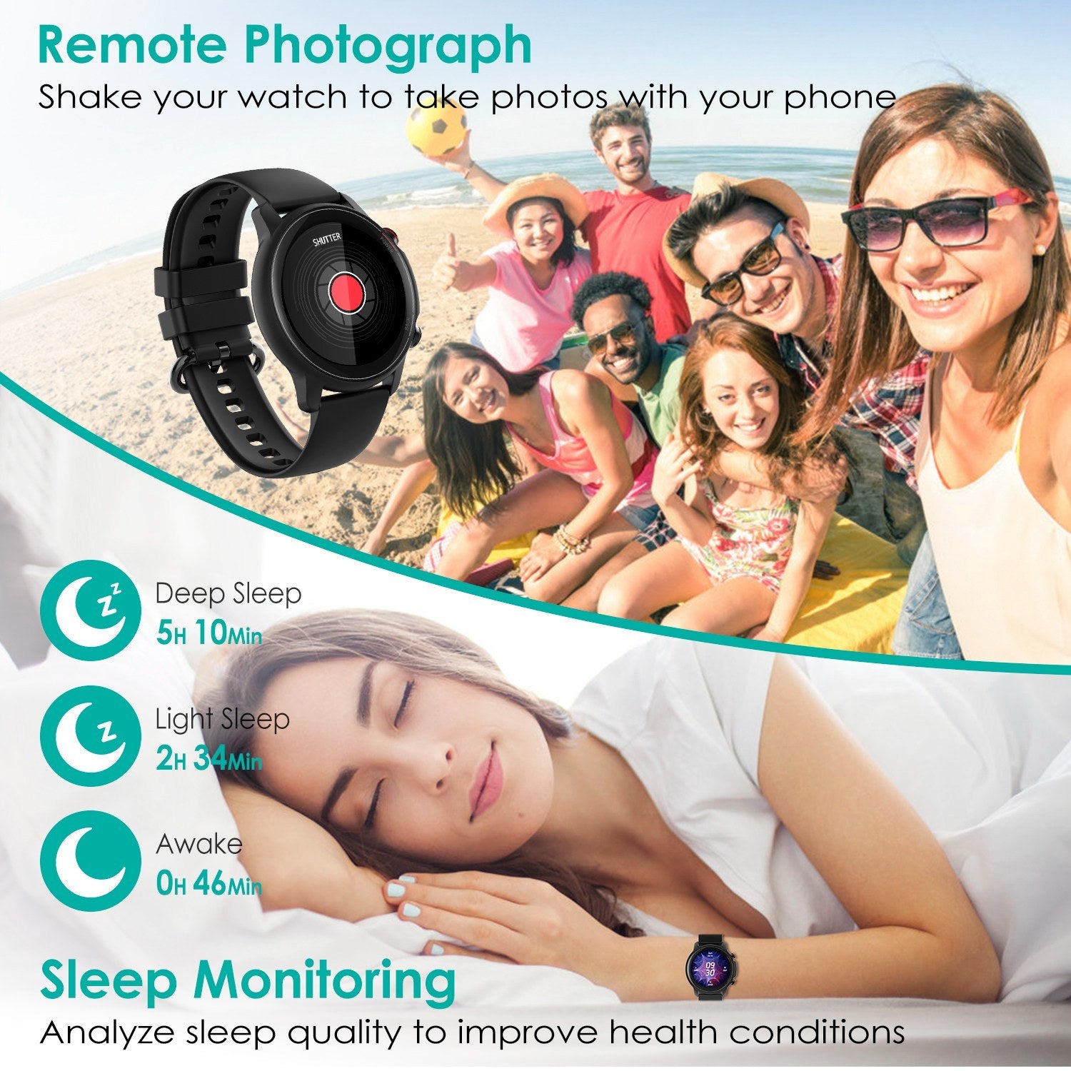Wireless Smart Watch Fitness Tracker for Men Women 1.32in IP68 Waterproof Full Touch Sport Bracelet Wrist Watch with Heart Rate Blood Pressure Sleep Monitor Pedometer