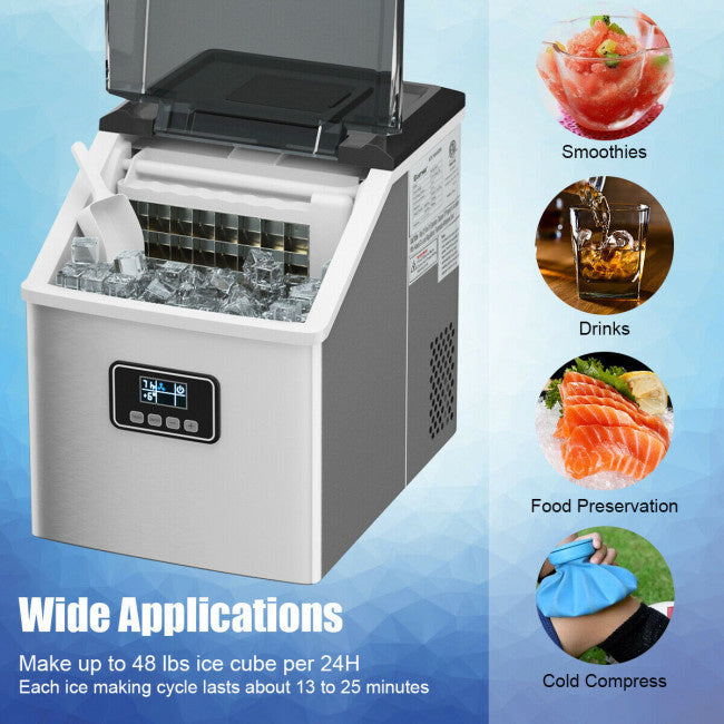 48 Lbs Stainless Self-Clean Ice Maker with LCD Display