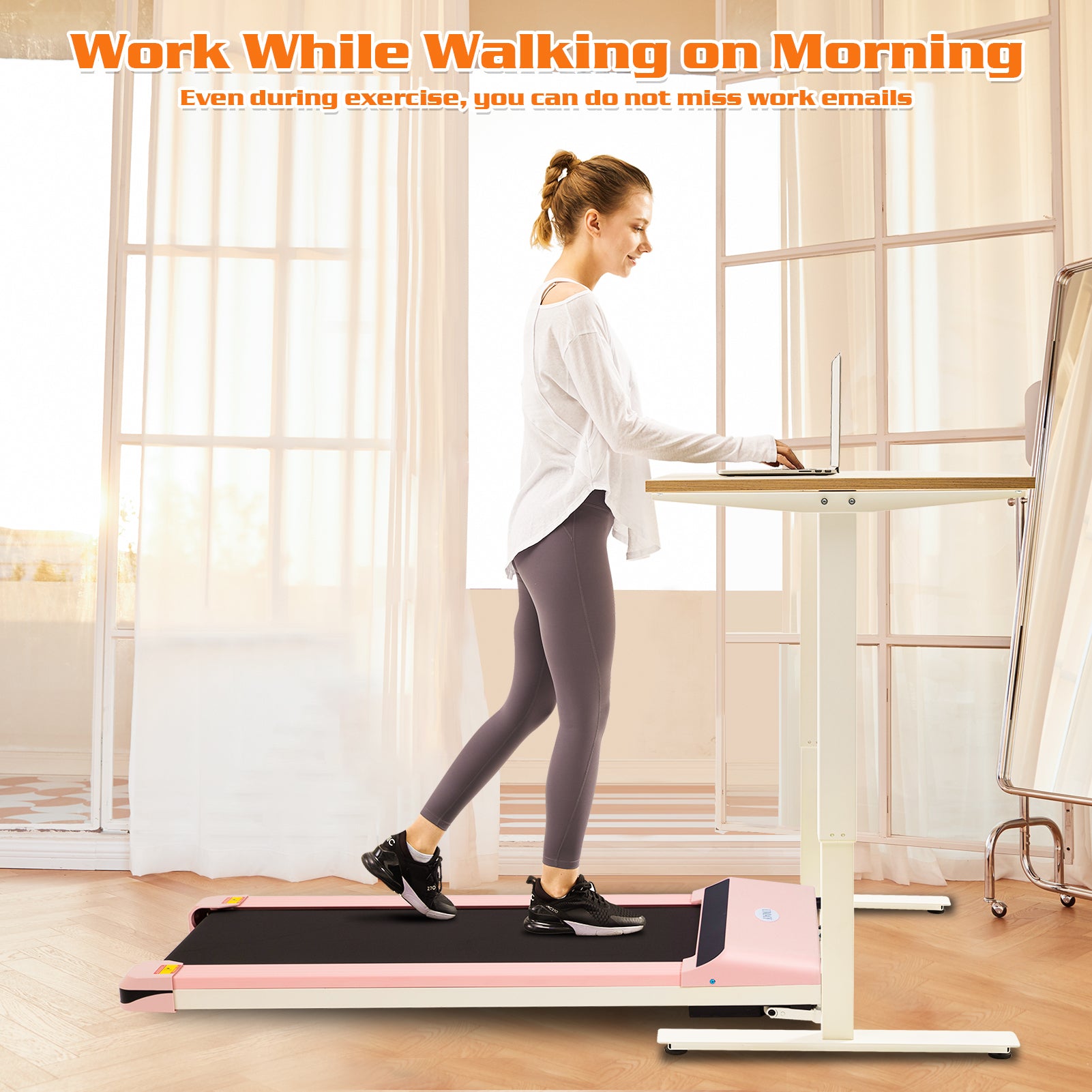 Walking Pad Treadmill Under Desk for Home Office Fitness, Mini Portable Treadmill with APP Remote Control and 16 Inch Running Area