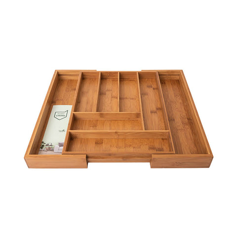Premium Adjustable Wood Kitchen Drawer Organizer for Silverware / Cutlery / Makeup / Clothes