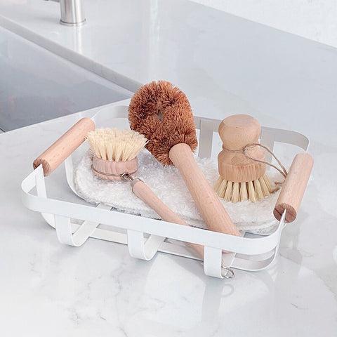 White Metal Basket with Wood Handles