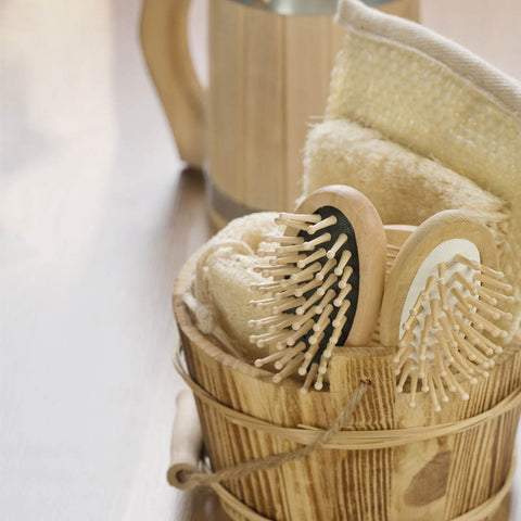 Wood hairbrush for zero-waste bathroom