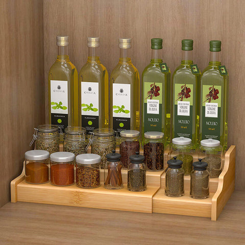 3-Tier Bamboo Wooden Spice Rack Organizer for Countertop / Cabinet