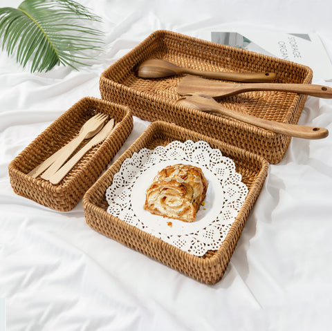 Hand Woven Rectangular Rattan Basket Storage