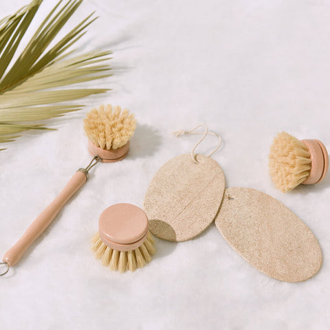 Natural loofah sponge and kitchen brushes