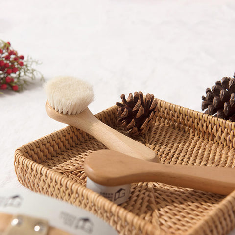 Natural Wool Bristles Wooden Facial Cleaning Brush / Baby Hair Brush