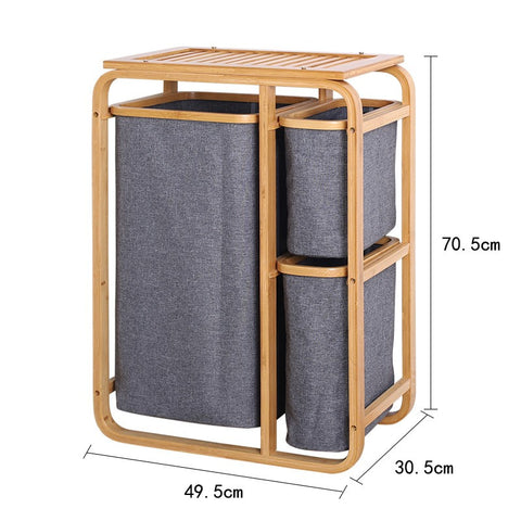 Freestanding Bamboo Shelf with Laundry Basket