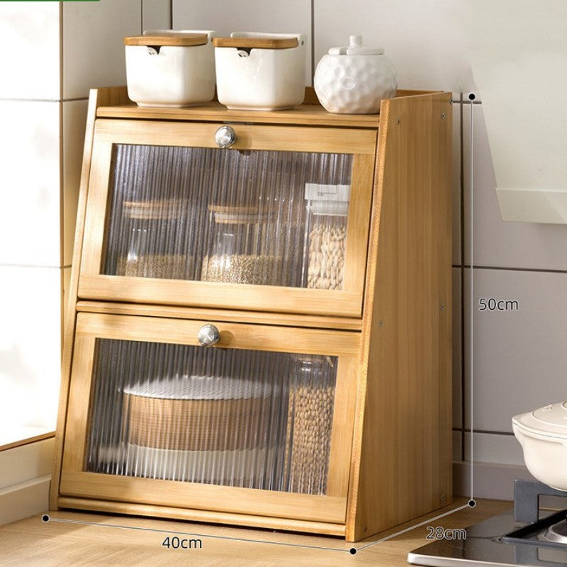 Two-Tier Countertop Bamboo Storage Cabinet with Transparent Door