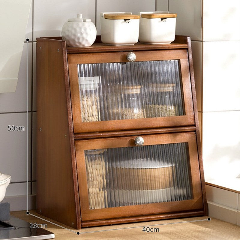 Two-Tier Countertop Bamboo Storage Cabinet with Transparent Door