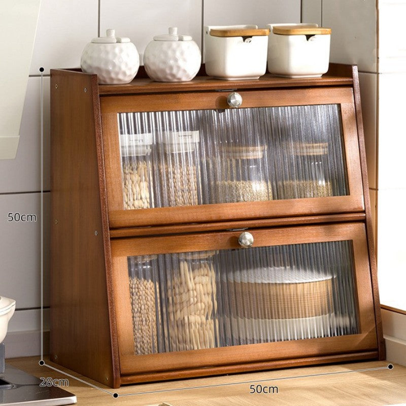 Two-Tier Countertop Bamboo Storage Cabinet with Transparent Door