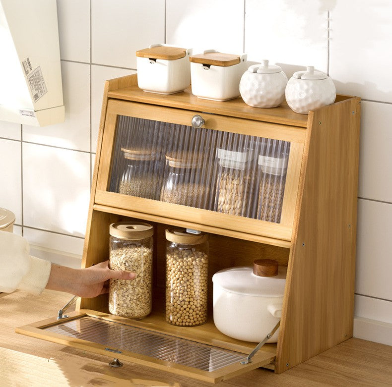 Two-Tier Countertop Bamboo Storage Cabinet with Transparent Door