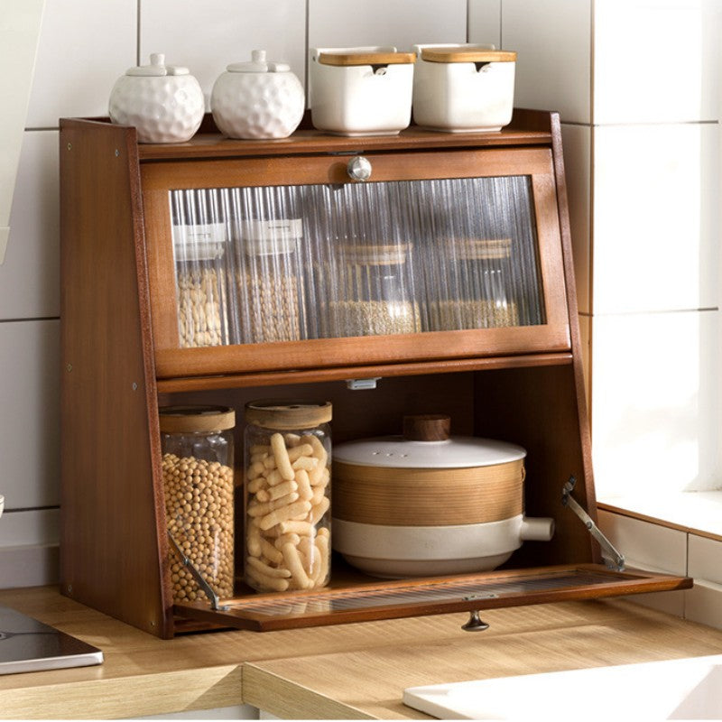 Two-Tier Countertop Bamboo Storage Cabinet with Transparent Door