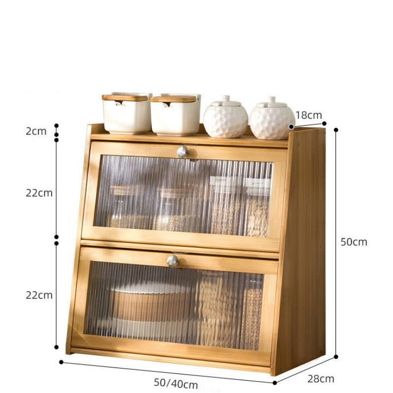 Two-Tier Countertop Bamboo Storage Cabinet with Transparent Door