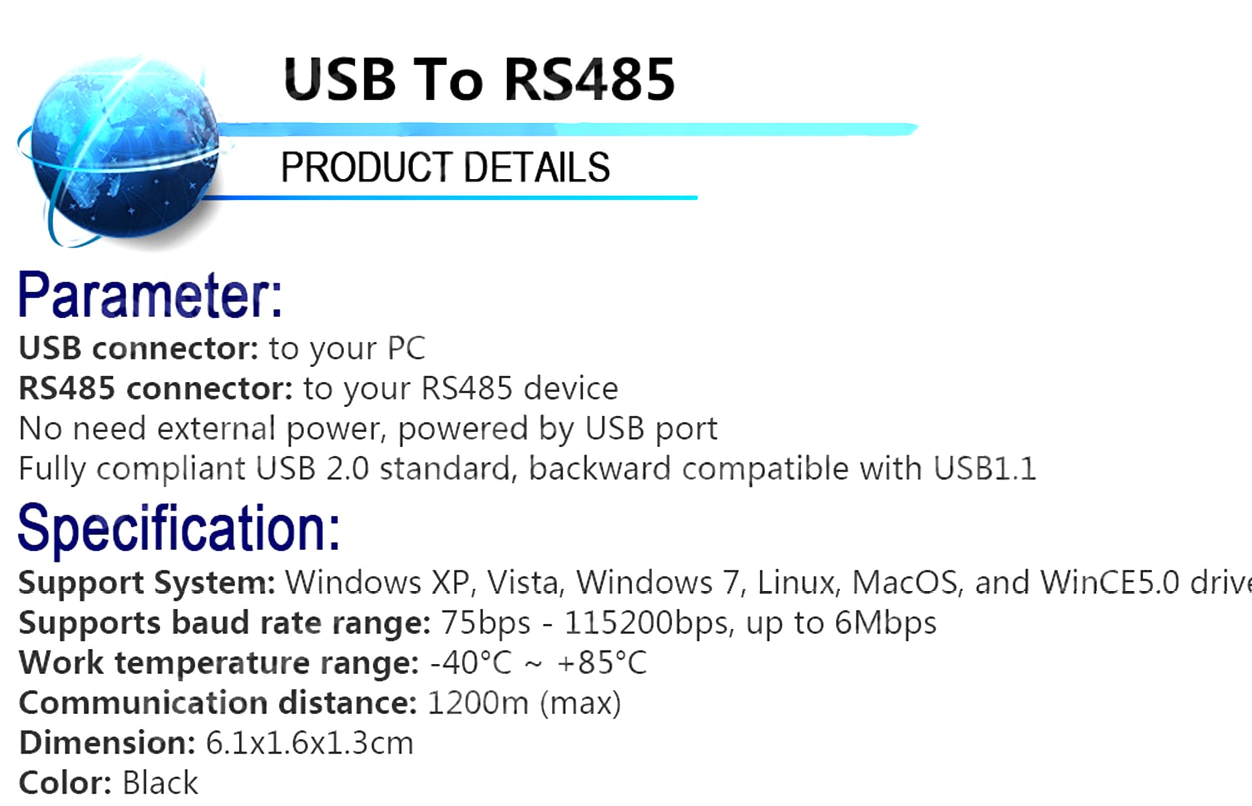 DNIGEF USB To RS485 485 Converter Adapter Support Win7 XP Vista Linux dnigef-usb-to-rs485-485-converter-adapter-support-win7-xp-vista-linux