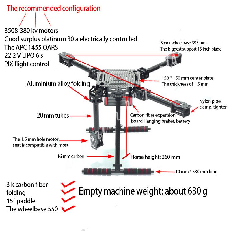 X Frame Quadcopte R Lji ZD550 550mm Carbon fiber Drone Quadcopter Frame RC FPV Quad with C ...