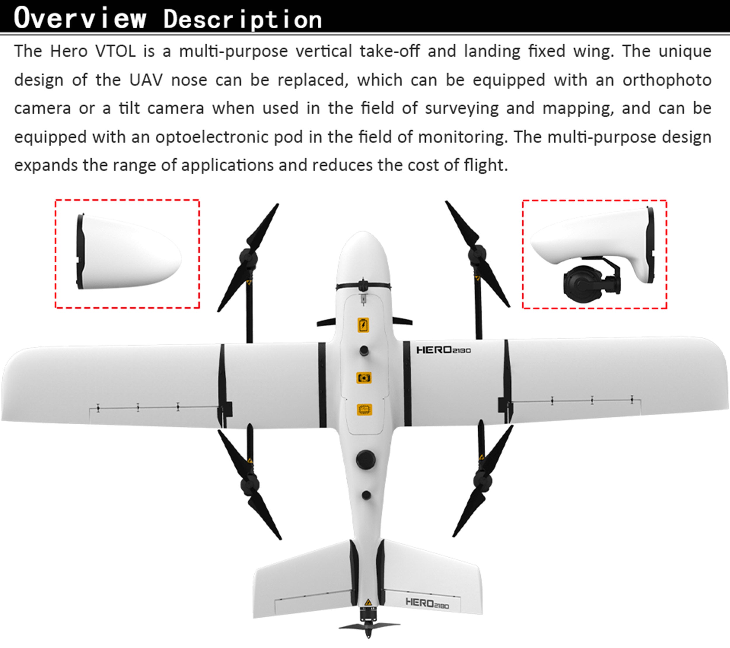 HERO VTOL inspection drone Aerial survey carrier Vertical take-off and landing fixed wing Surveying and mapping Monitoring UAV