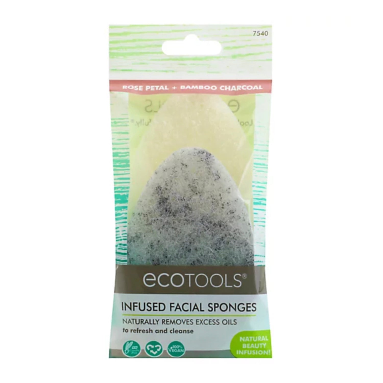 Ecotools Infused Rose & Bamboo Charcoal Facial Sponge 2pcs