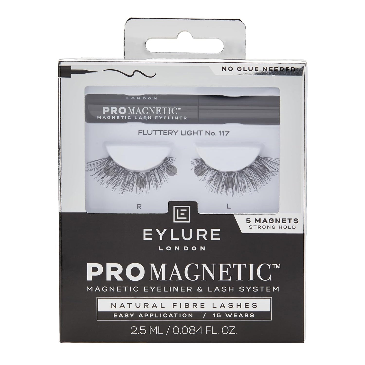 Eylure London Pro Magnetic Eyeliner & Lash System Natural Fiber Fluttery Light No.117 5 Magnets 0.084oz/ 2.5ml