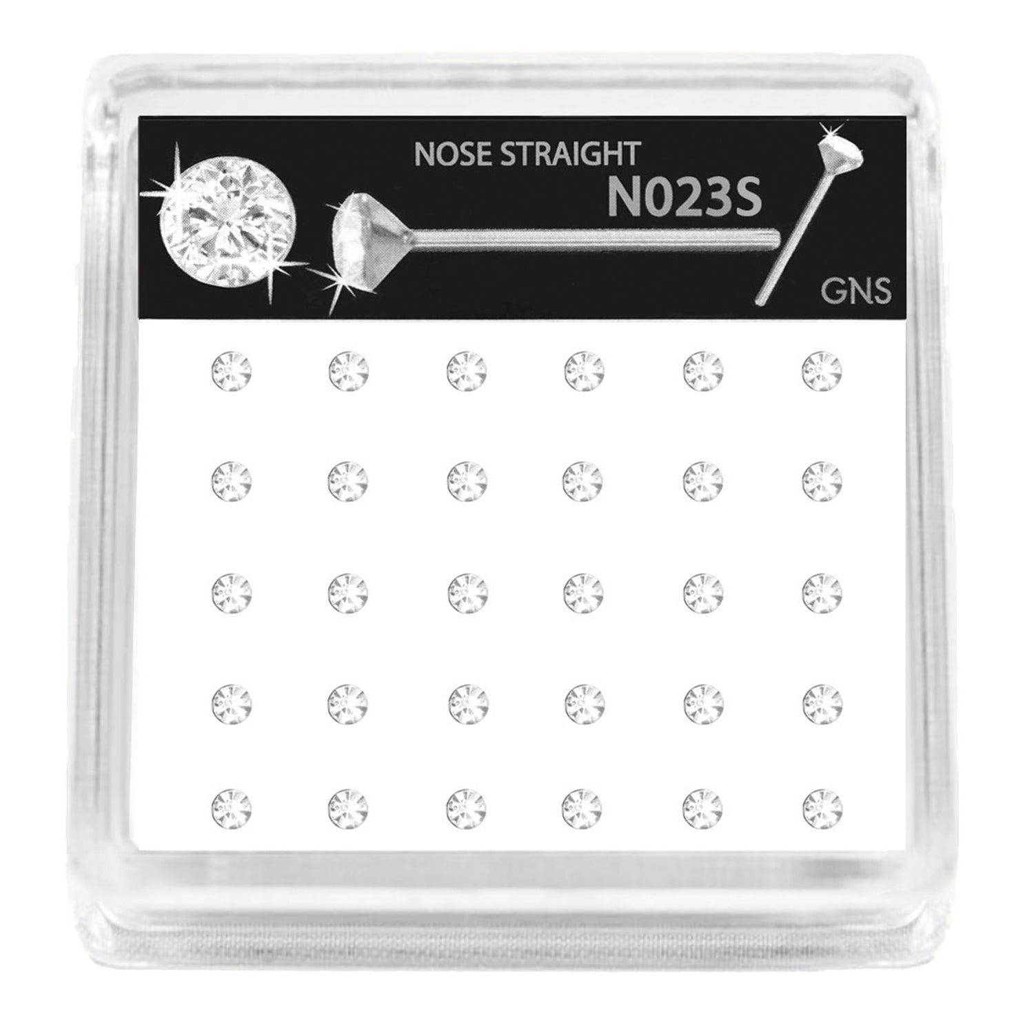 GNS Nose Straight 1 Stone Silver 30pcs