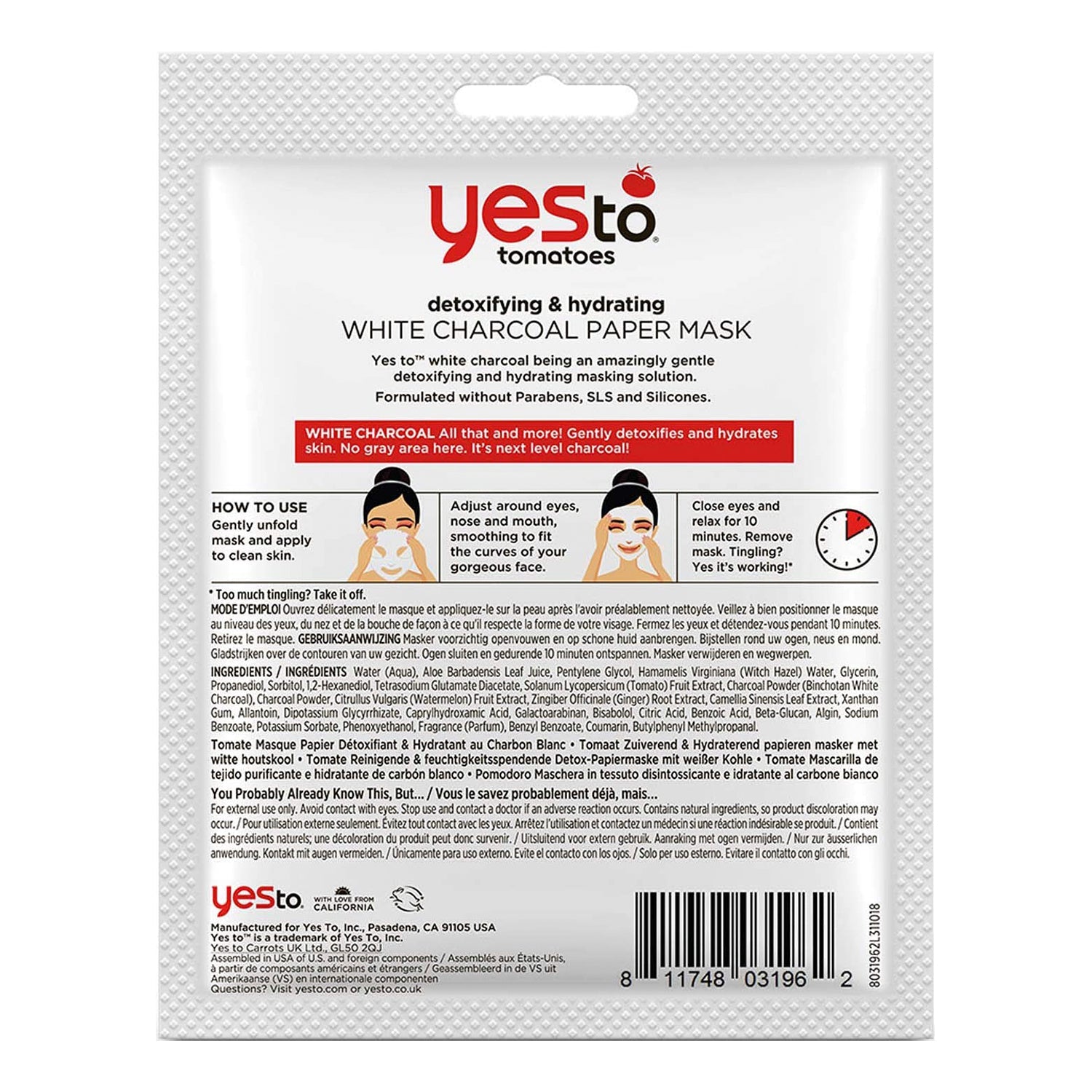 Yes To Tomatoes Clear Skin Detoxifying & Hydrating White Charcoal Paper Mask
