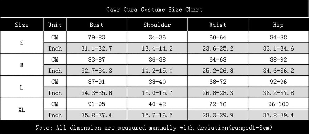 Gawr Gura costume size