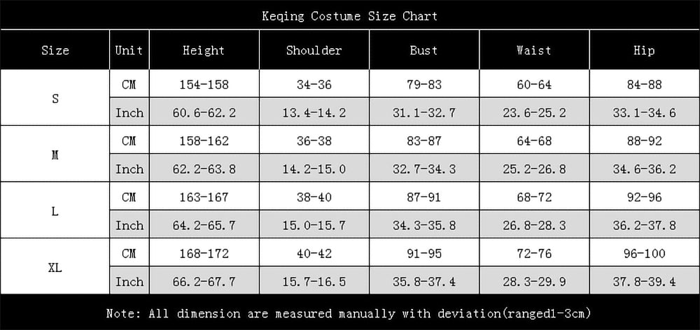 Keqing costume size