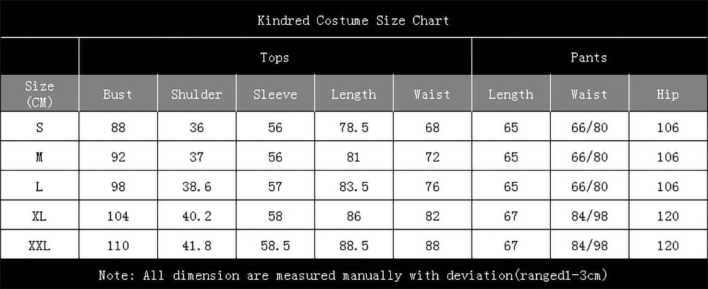 Kindred costume size