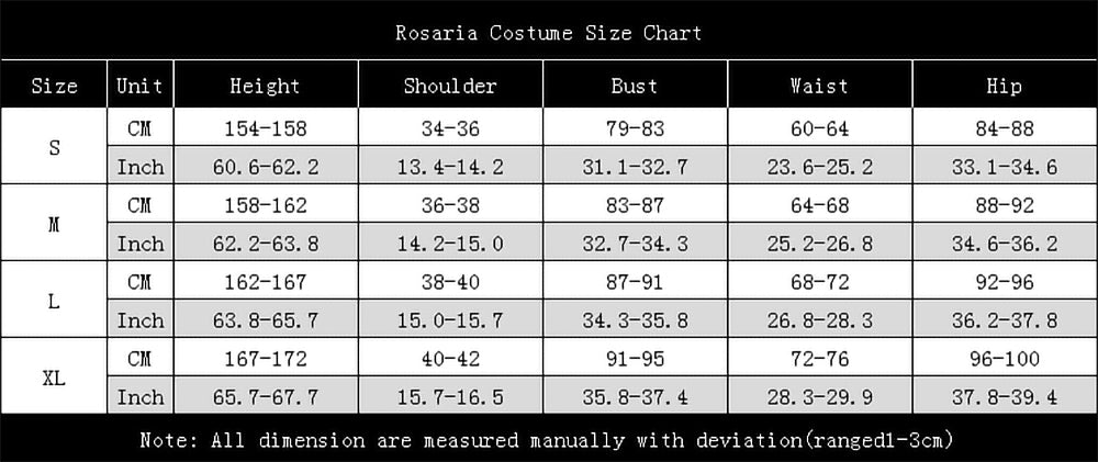 Rosaria costume size