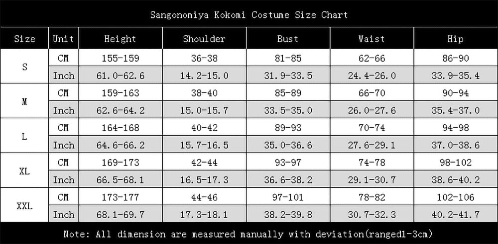 Sangonomiya Kokomi costume size