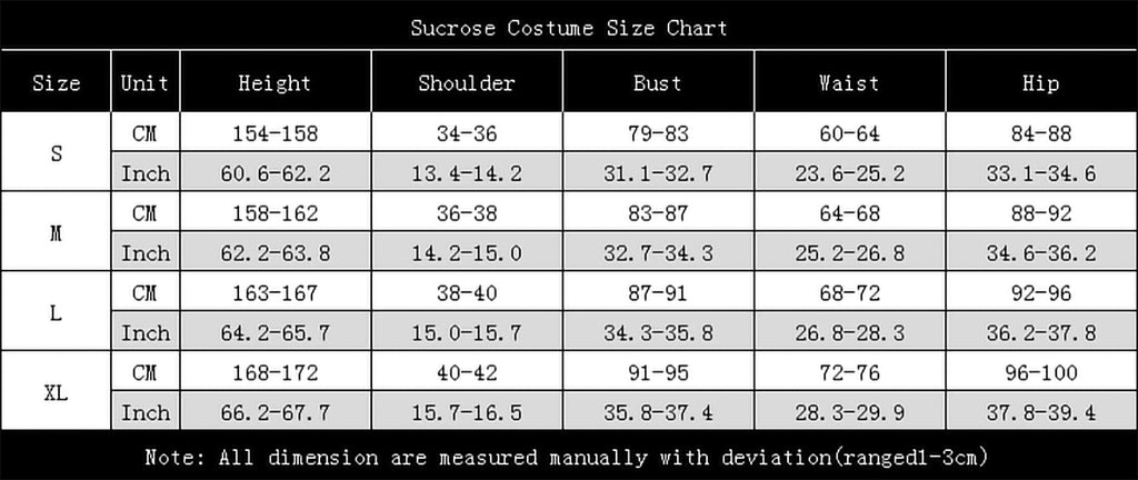 Sucrose costume size