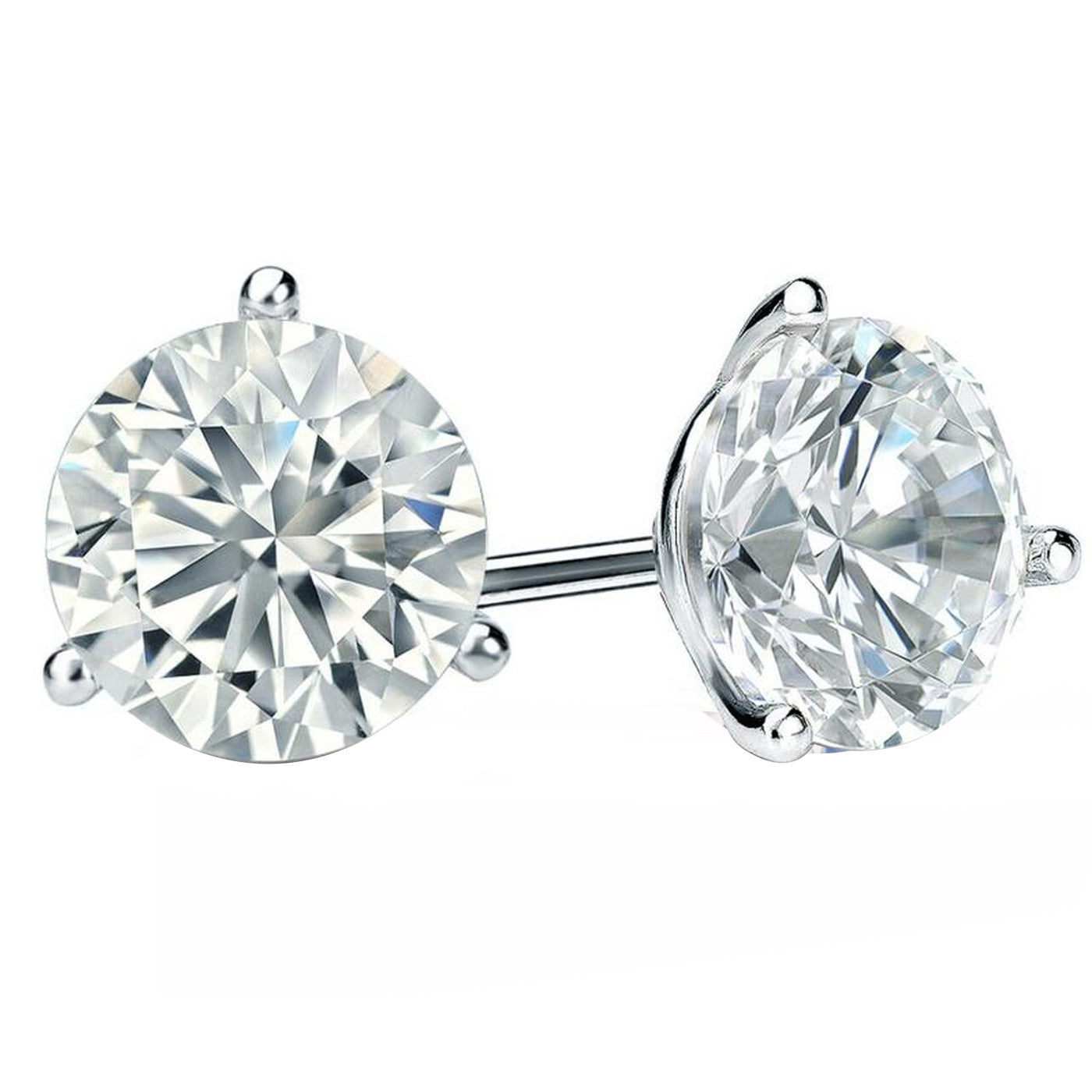 2 Carats 14K White Gold Natural Round Diamond 3 Prong Martini Setting Earrings