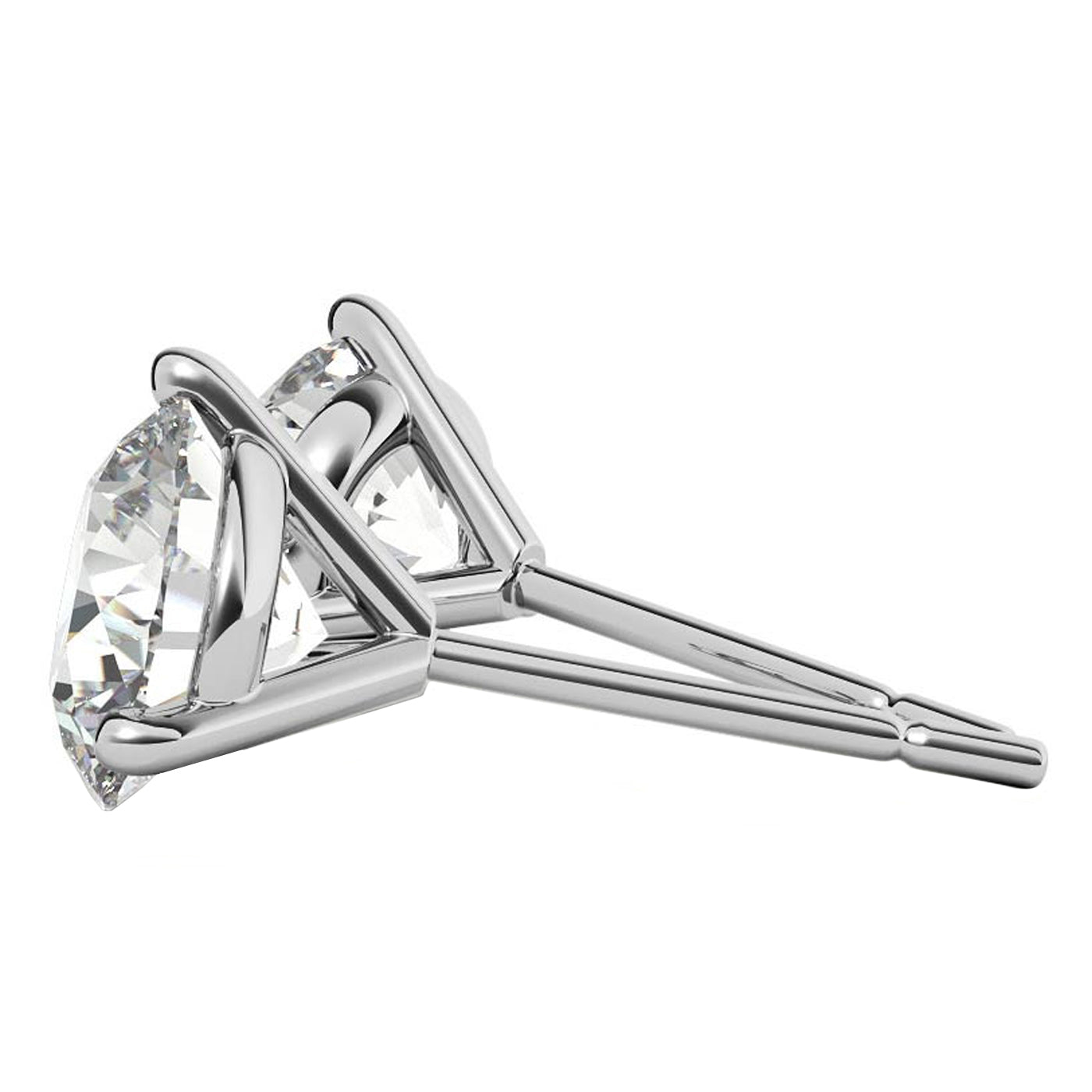 2.01 Carat Round Diamond Martini 3 Prong Stud Earrings H Si2/SI3