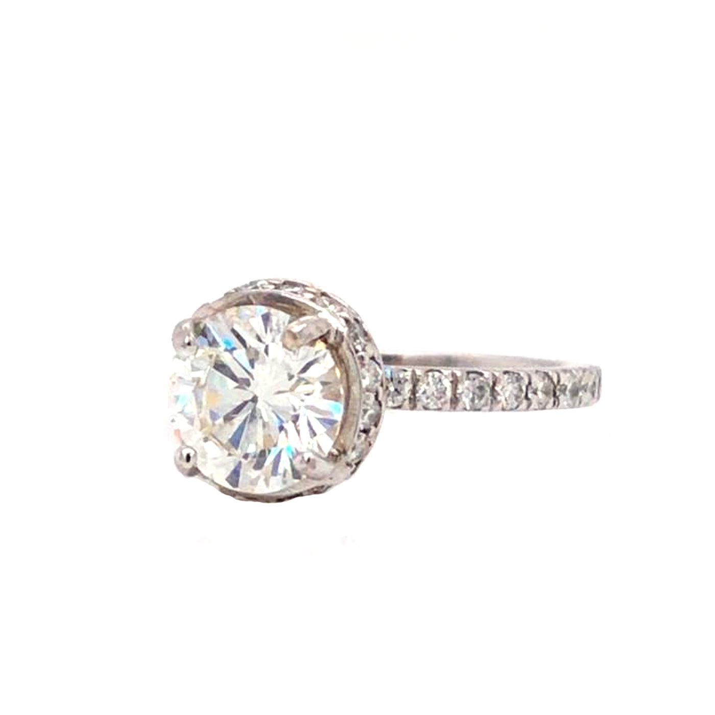 GIA Certified 1.51 Carat Round Cut Diamond with Micro Pave Halo Engagement Ring