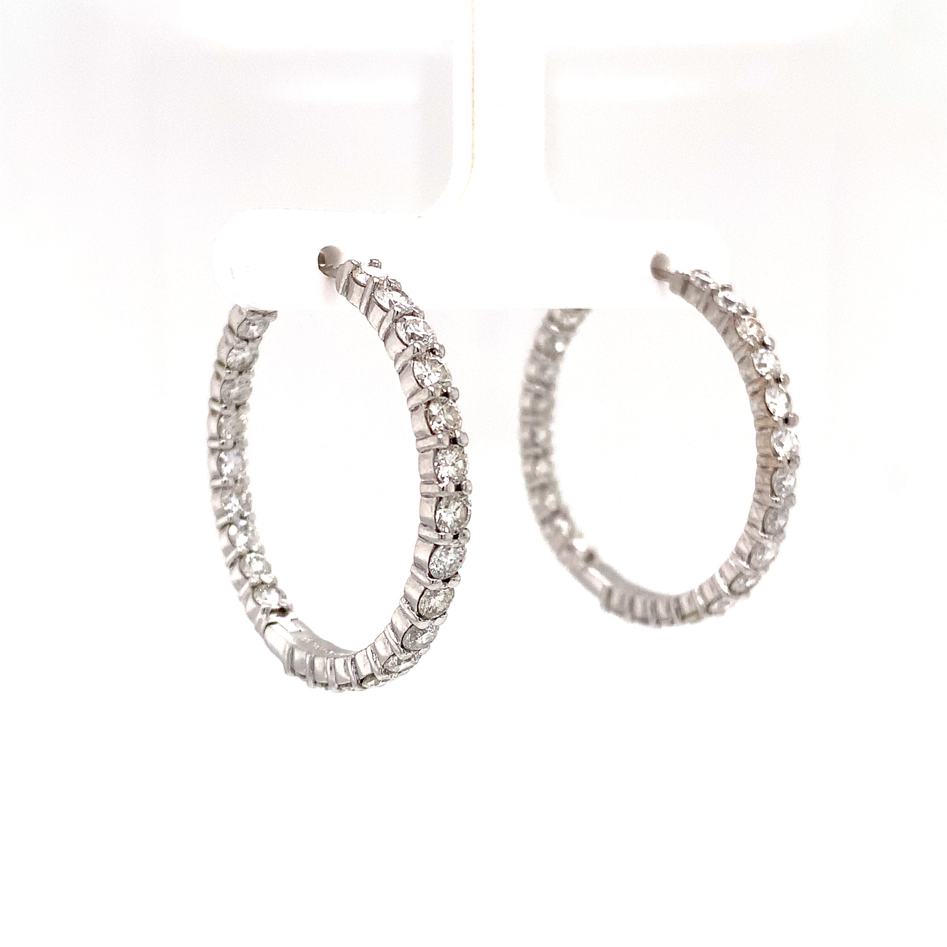 Diamond Inside Out Hoops Earrings 18K White Gold