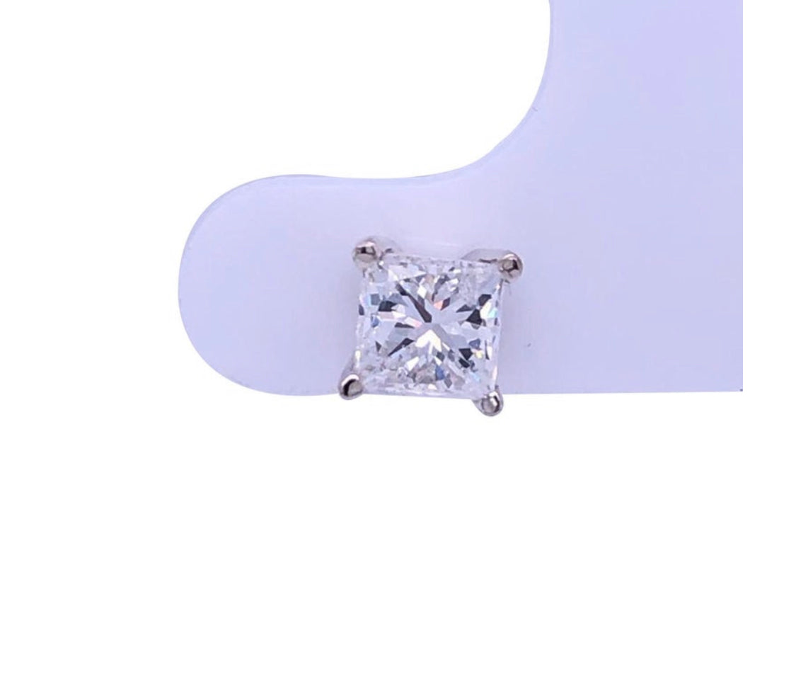 1.45Ct Princess Cut Diamond Basket Stud Earrings 14k Gold 4 Prong Screw Back