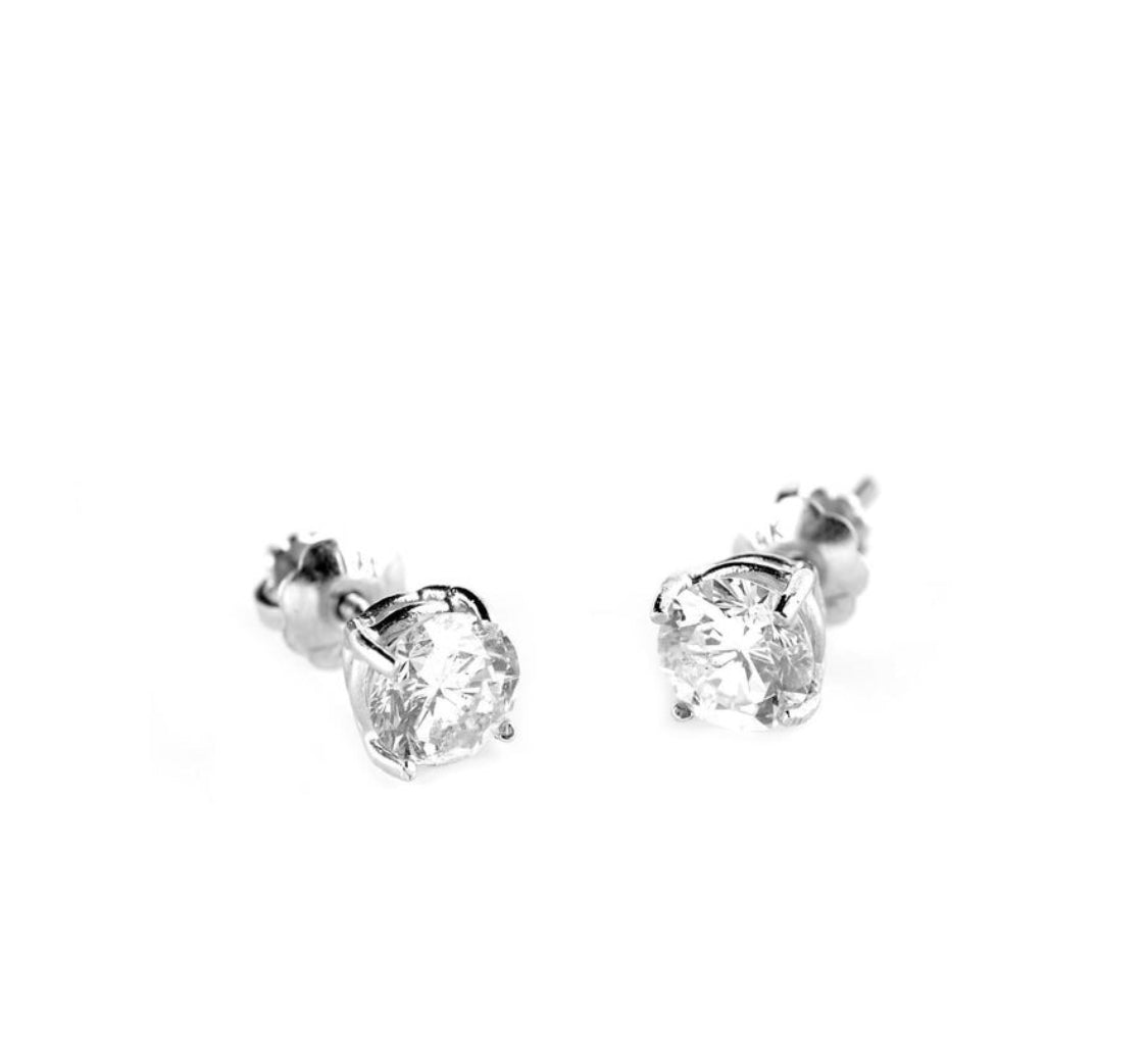 Round Diamond Stud Earrings Pair 14k 1.01ct tw  4-Prong Martini Setting Basket