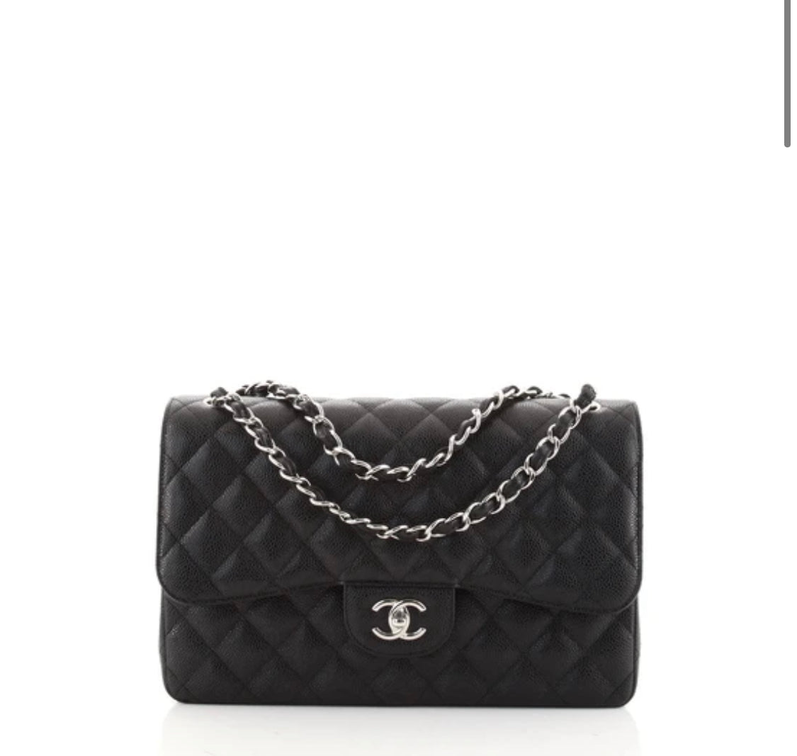 Chanel Classic Double Flap Bag Quilted Caviar Jumbo