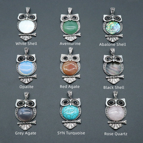Collar Búho Árbol Cuarzo Jade Estuche