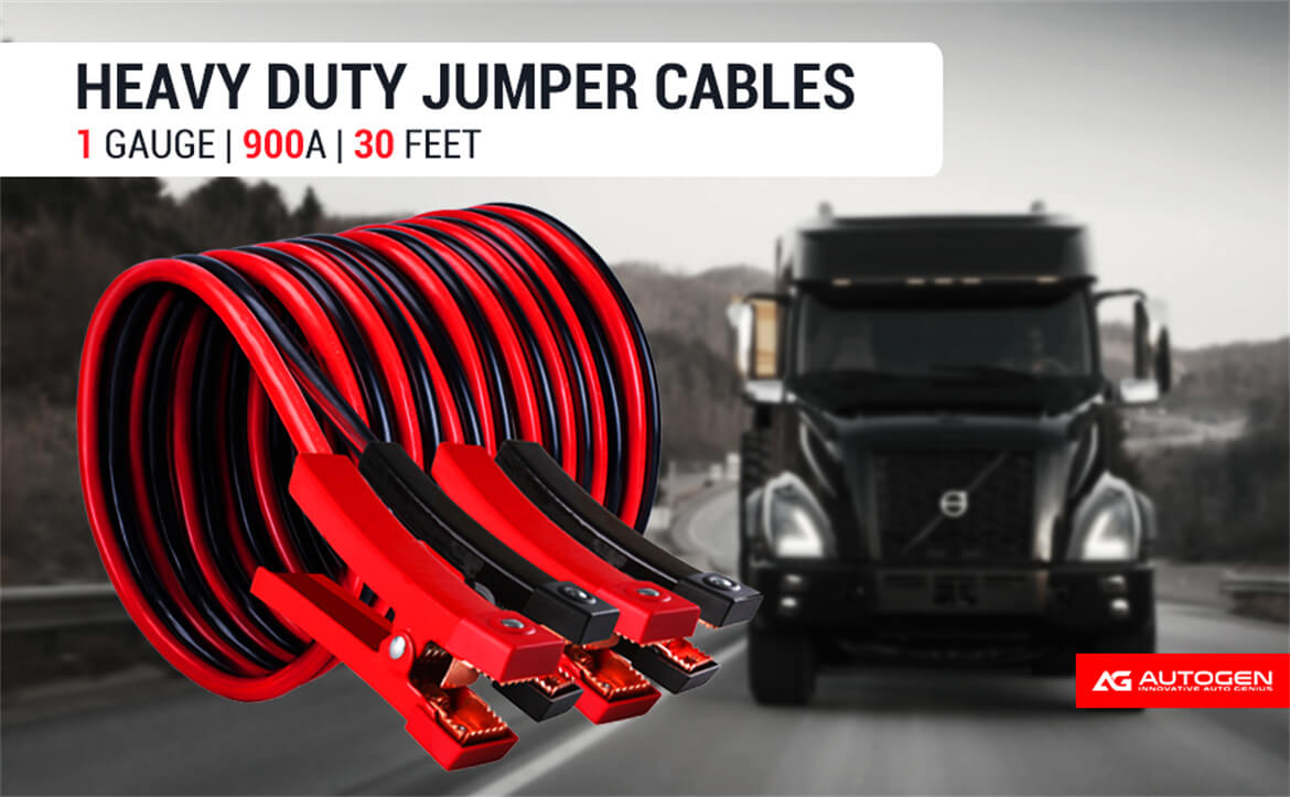 900A Booster Cables STRONGEST and LONGEST cables with 100% Copper Jaws by AUTOGEN Heavy Duty Jumper Cables 1 Gauge x 25Ft 