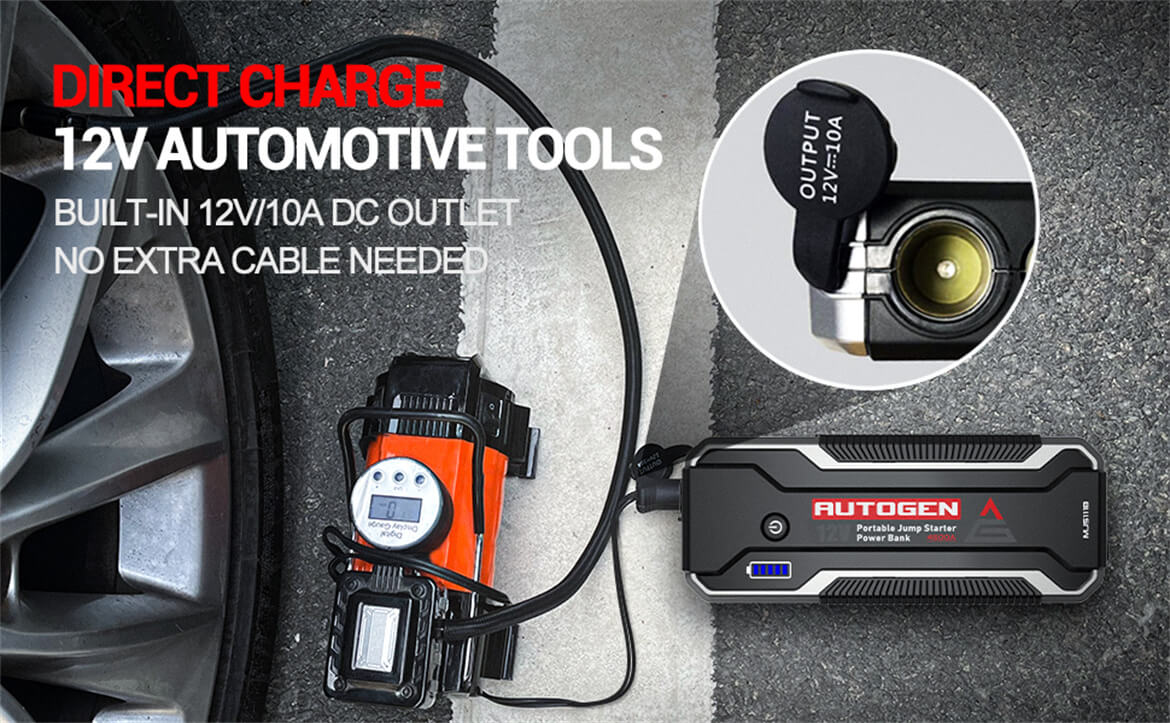 Autogen Direct Charge. 12V automotive tools, built-in 12V/10A DC outlet.