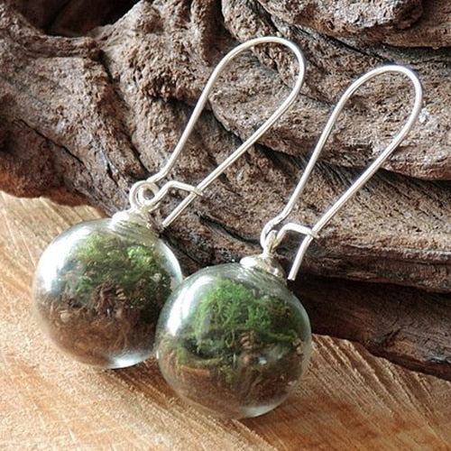 2pairs16MM Glass Globe Dandelion Seed Earrings Eco Earring Botanical Jewelry Nature Real Dried Flowers Dangle Earrings For Women