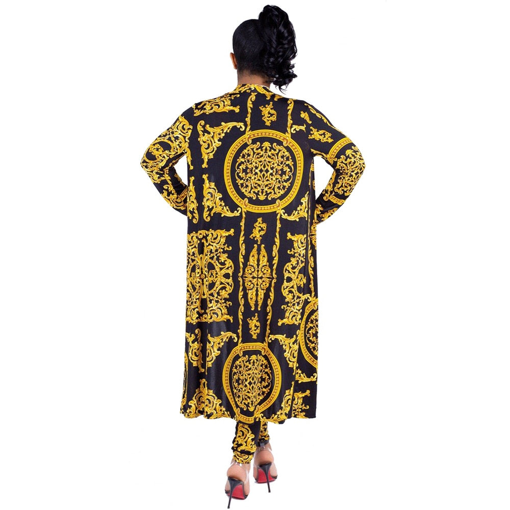 New African Print Elastic Bazin Baggy Pants Rock Style Dashiki SLeeve Famous Suit For Lady/women coat and leggings 2pcs/se