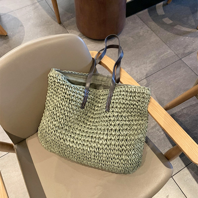 Casual Rattan Large Capacity Tote Wicker Woven Wooden Handbag for Summer