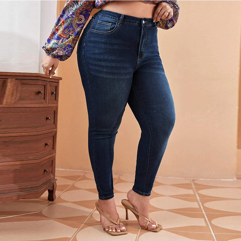 Curvy Size Skinny Jeans For Women High Waist Stretch Denim Casual Comfort